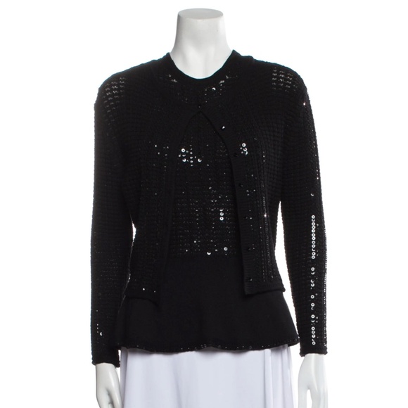 OSCAR DE LA RENTA Virgin Wool Sequin Embellishments Sweater Set New Tag Size: XS - Picture 1 of 3